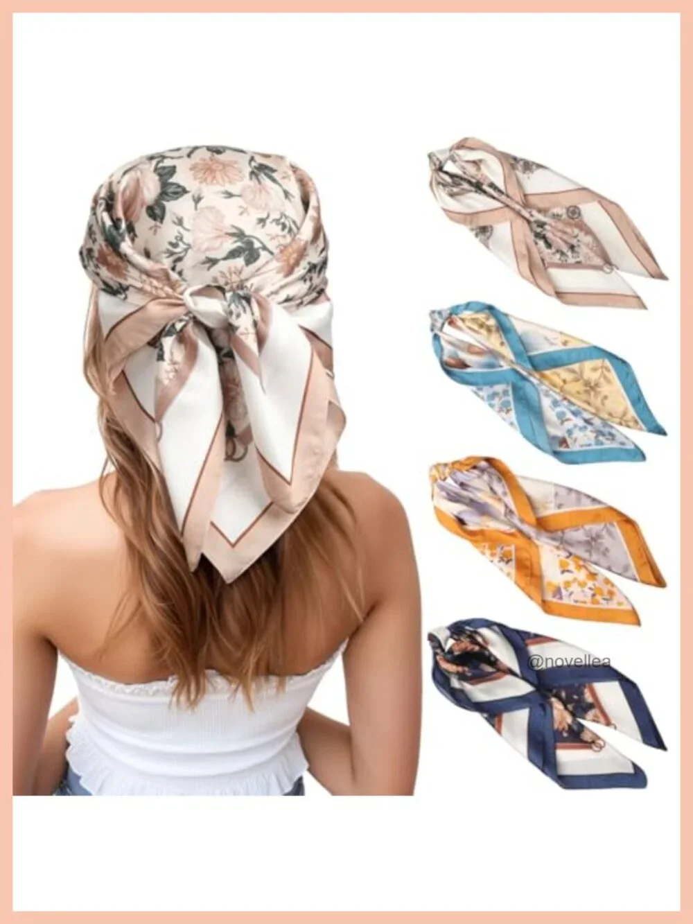 4 Pack Silk Feeling Square Head Scarf - Satin Hair Bandana for Women